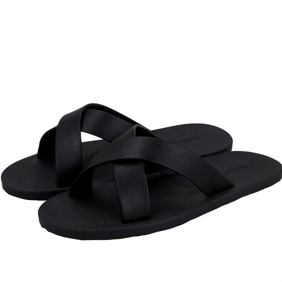 cross leather slippers