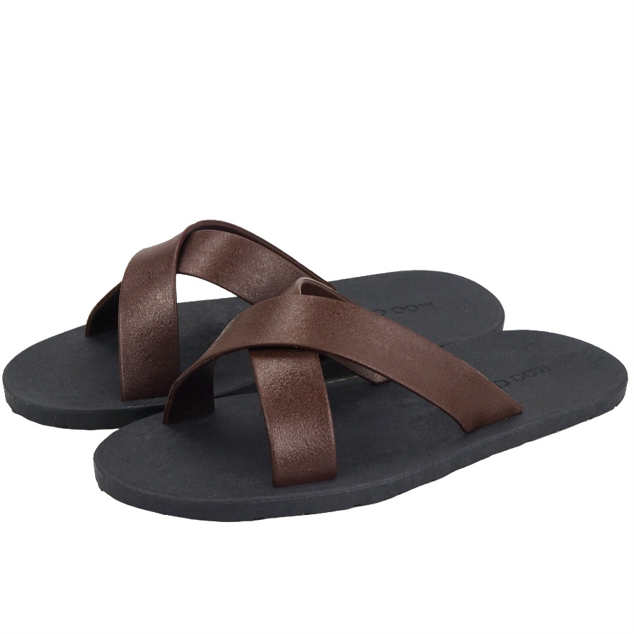 cross leather slippers